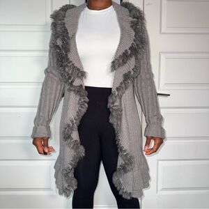 Alfani Grey Cardigan with Fur Trim
